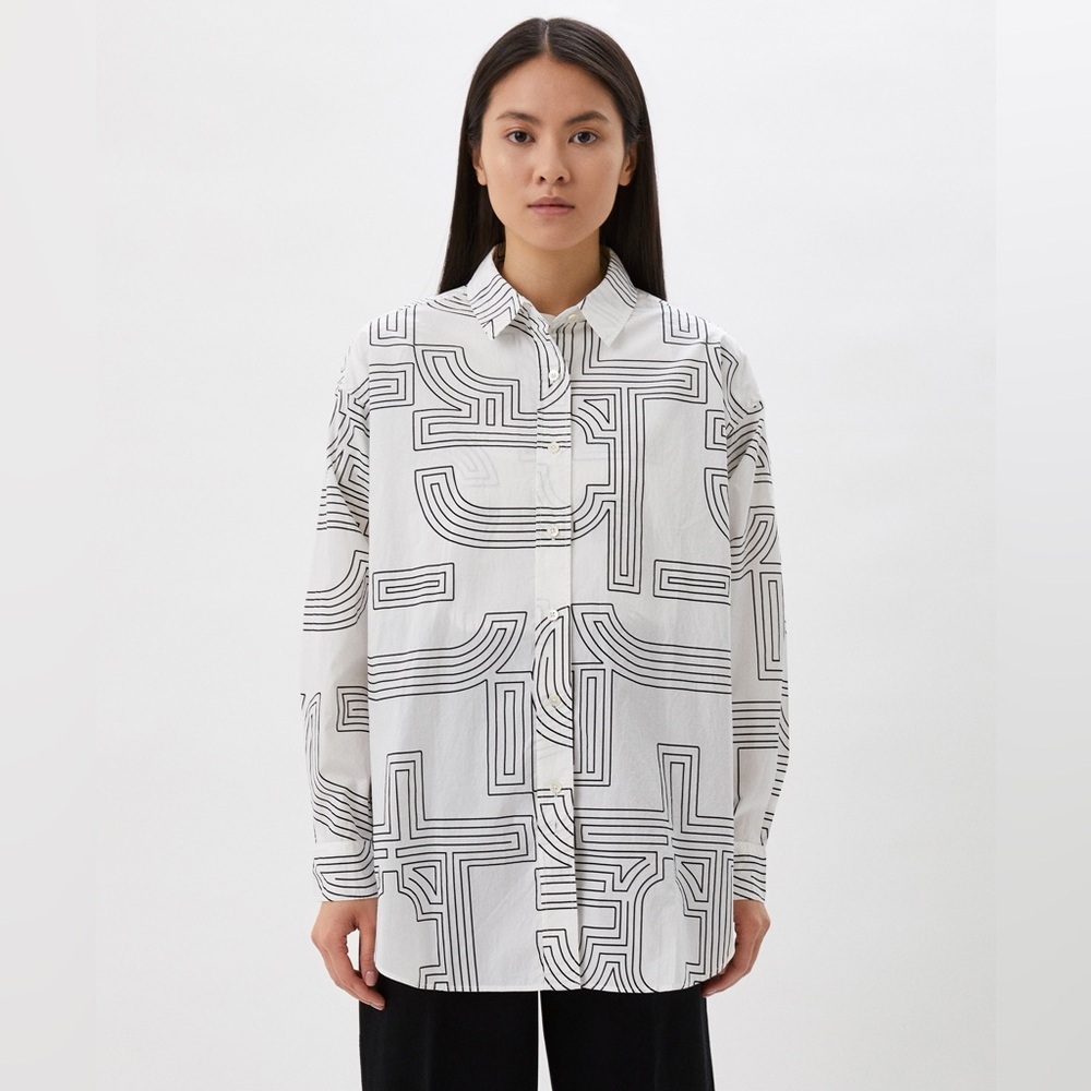 Closed Oversized Button Down Geometric Shirt